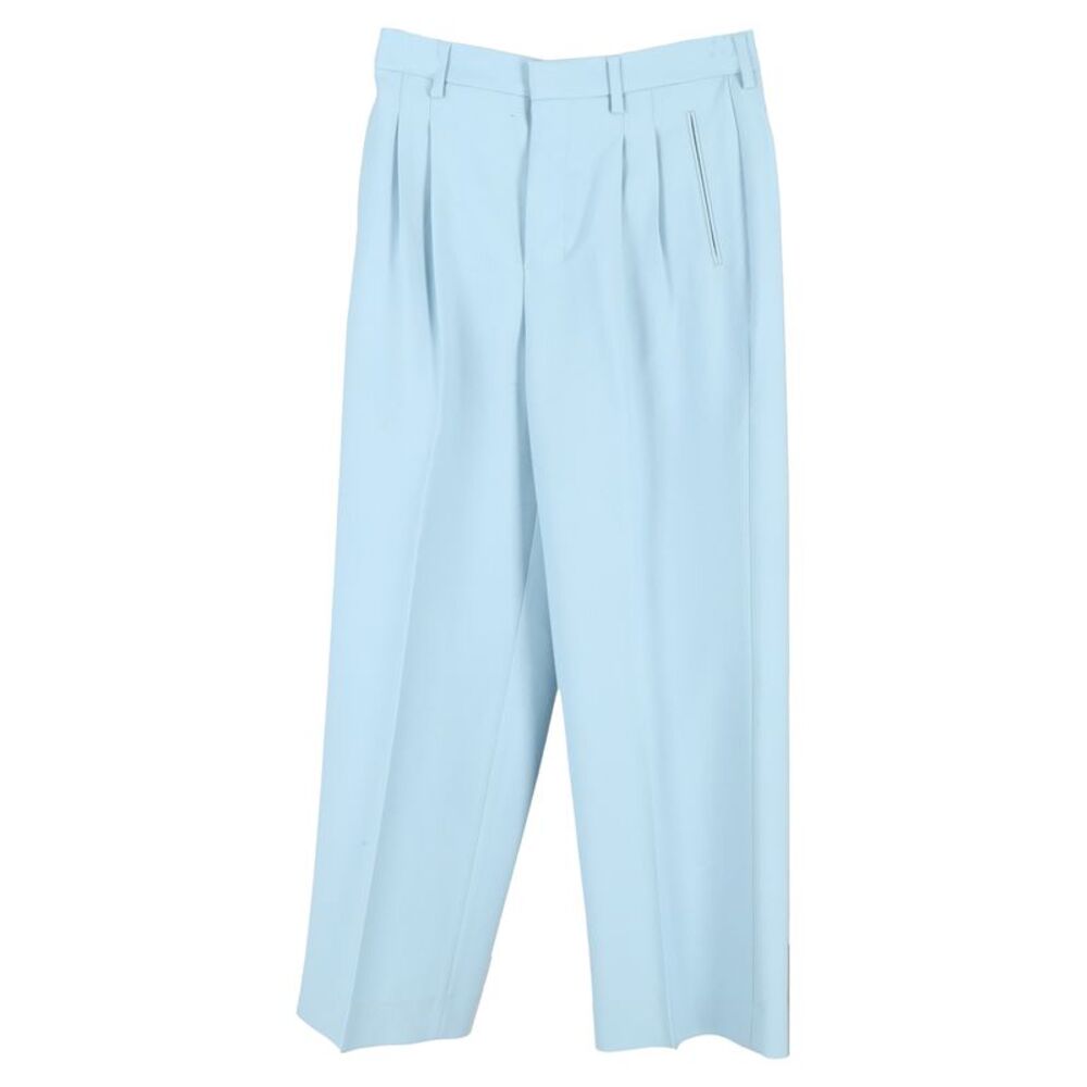 AMI Paris Pleated Trousers in Light Blue Wool